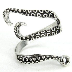Octopus Tentacles Kraken Antiqued Silver Steampunk Nautical Adjustable Ring